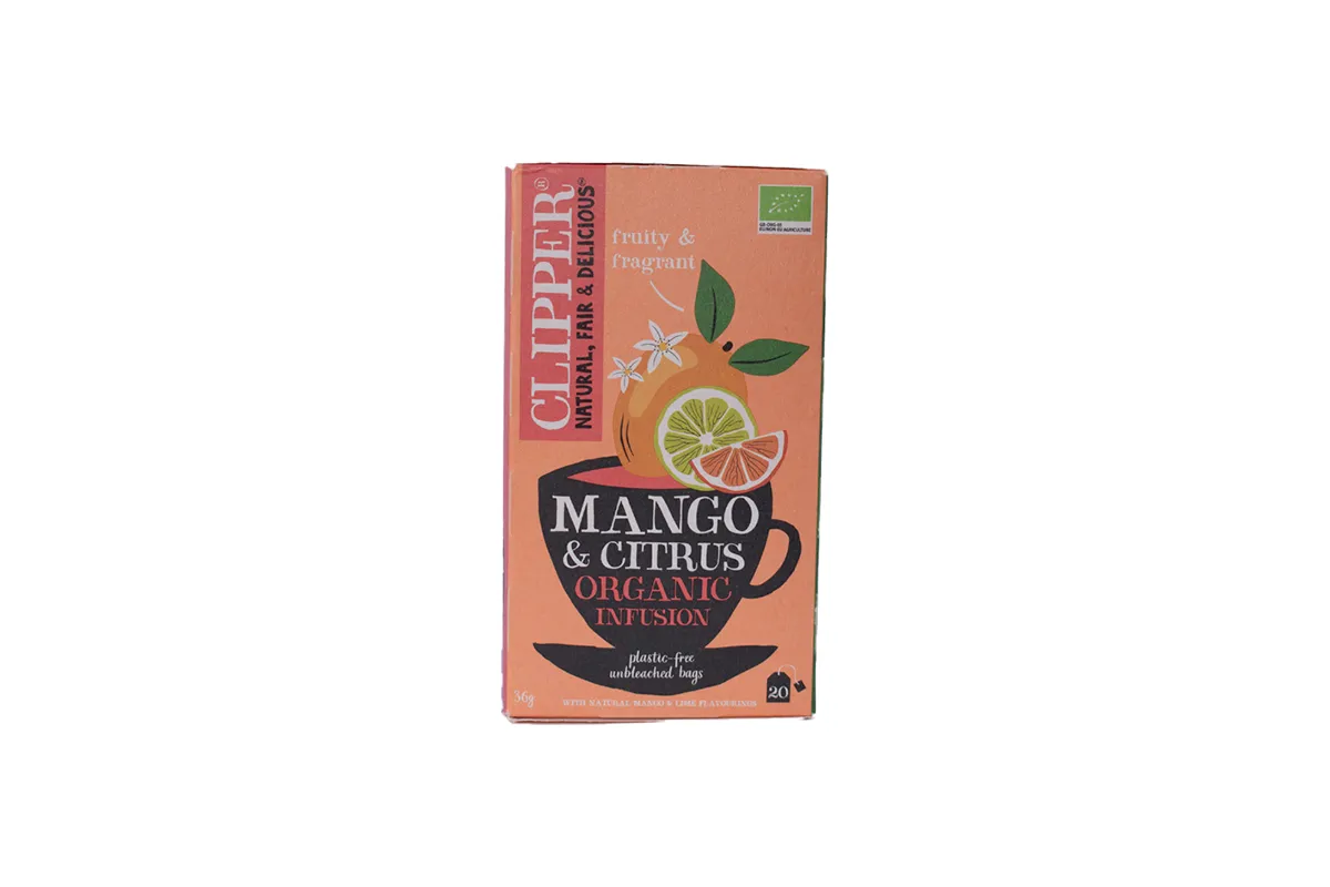 fair trade produkter - Rød æske te med mango-smag.